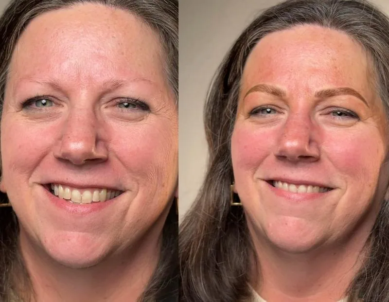 Combo Brows before and after, client result 2, Leander TX