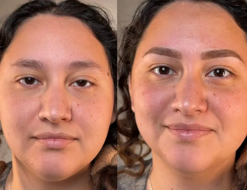 Powder Brows before and after, client result 8, Leander TX