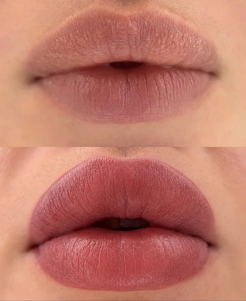 Lip Blush, Healed before and after, client result 3, Leander TX